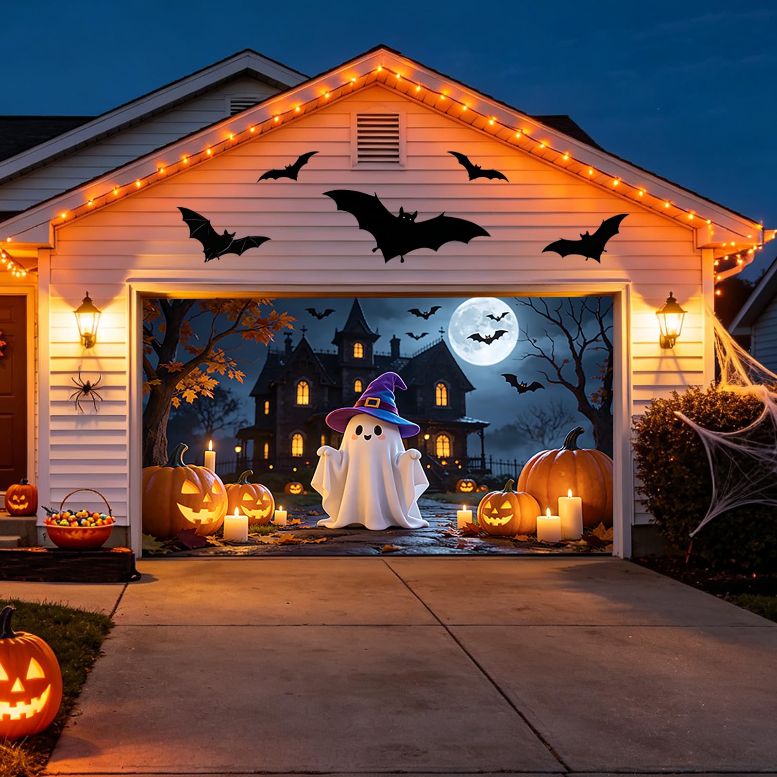 Baner na drzwi garażowe na Halloween, przerażające dekoracje na