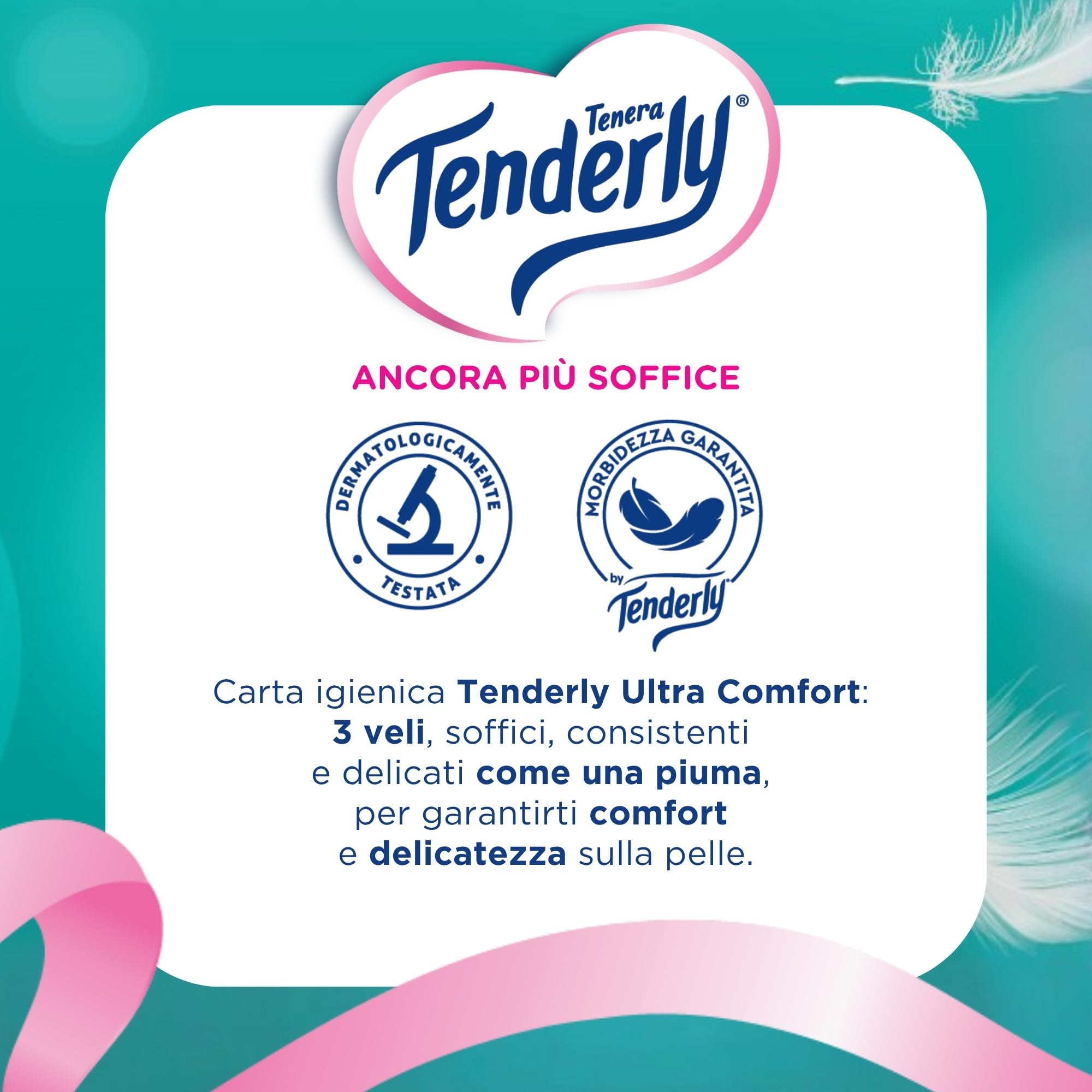 Tenderly Ultra Comfort, 56 rollos de papel higiénico puro, 3 capas, 200 tiras por rollo, delicado con la piel, dermatológicamente probado