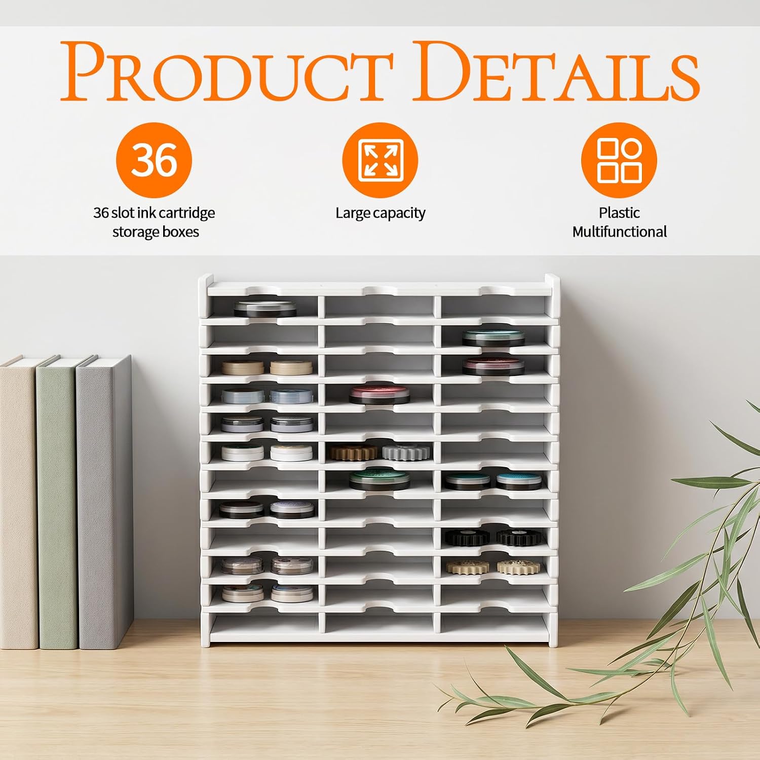 KongTiva 36 Slots Ink Pad Storage Rack, Large Capacity Ink Pad Holder Wall-Mounted Stamp Pad Organizer Holder Compatible with Standard Size Ink Pads Space-Saving Design