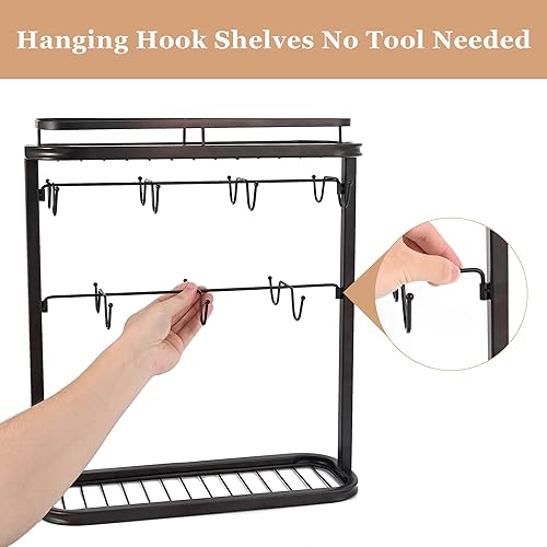 Miniatura 5 de Soporte para tazas de café, soporte de metal de doble cara para tazas de café de 2 niveles para contener al menos 14 tazas, organizador de tazas de