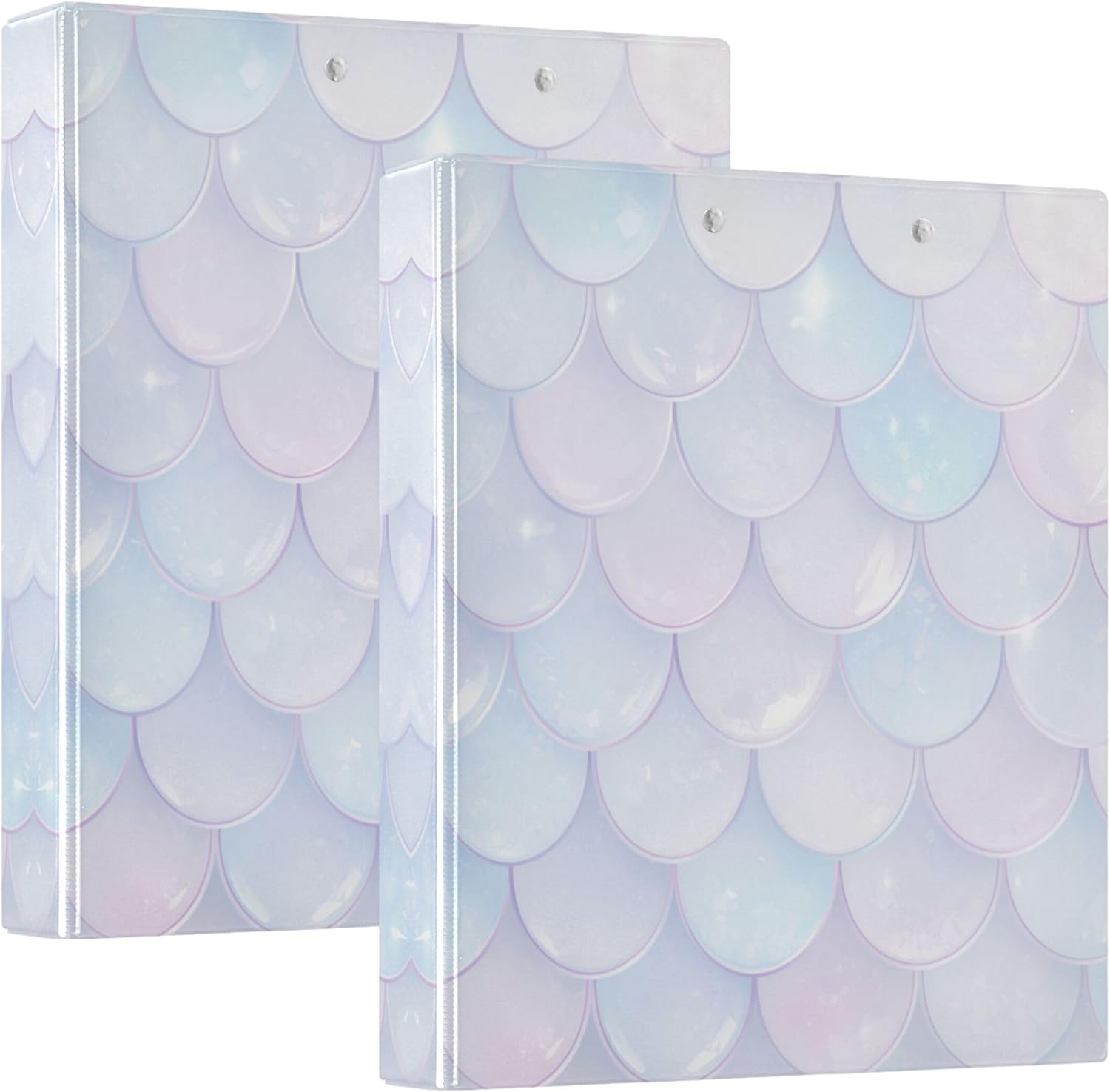 Mermaid Scales 3 Ring Binders, 1.5” Round Ring Binders with Clipboard - Letter Size, 3 Interior PVC Clear Pockets & Anti-Slip Clip for Office School Supplies, 2PCS