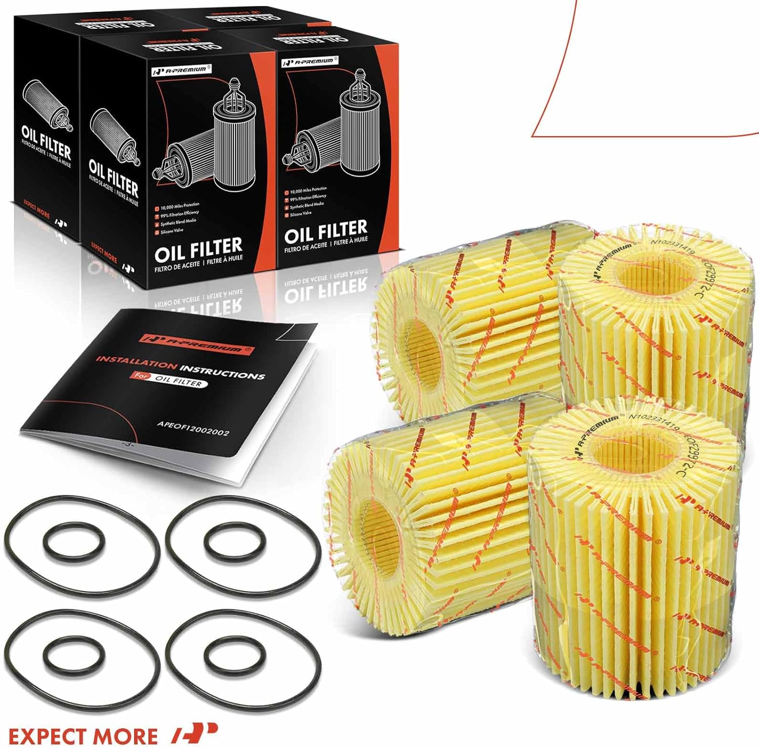 A-Premium 4-PC 10K Miles Protection Oil Filter Compatible with for Toyota Tundra 2011-2014, 4Runner 2010-2023, FJ Cruiser 2010-2014 & Lexus IS250/300/350, GS300/350/450h/460, LS460/500/600h, RC300/350