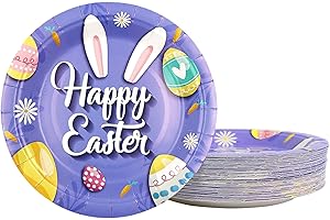 50 Pcs Happy Easter Paper Plates - 7 Inch Dessert Party Plates