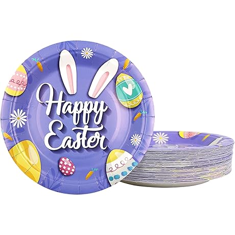 50 Pcs Happy Easter Paper Plates - 7 Inch Dessert Party Plates