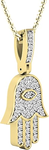 Miniatura 2 de Dazzlingrock Collection Colgante con dije de mano de Fátima de 0.25 quilates (ctw) Diamante blanco redondo para damas, tamaño pequeño, 14 CT