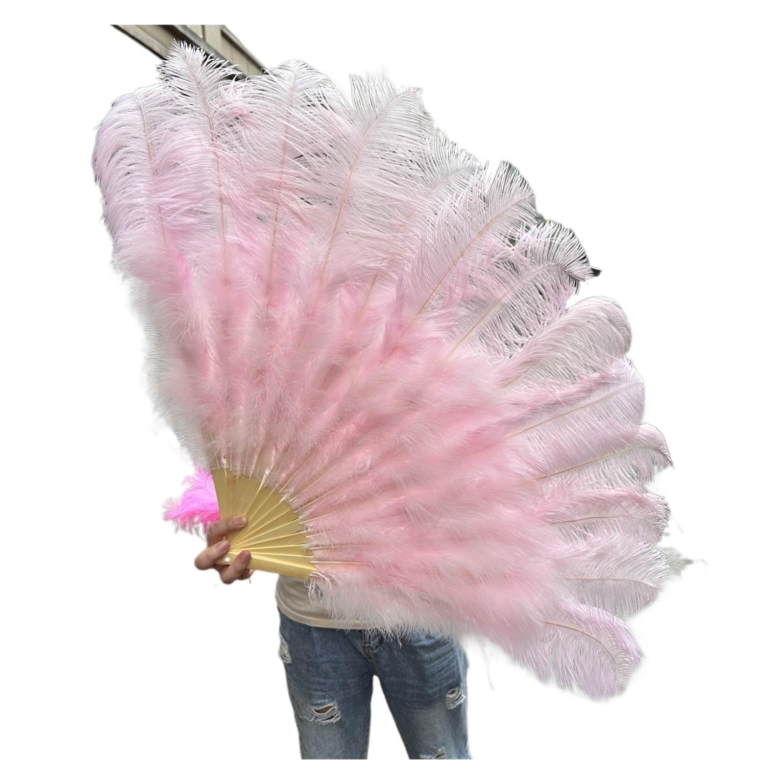 Abanico grande de plumas rosa para coreografía de danza y vestuario de cabaret