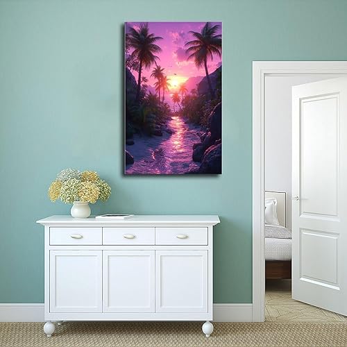 Miniatura 4 de ZMLIS Vaporwave - Póster de atardecer  Impresión estética de pared de los años 80  Decoración de habitación de neón Cyberpunk para jugadores,