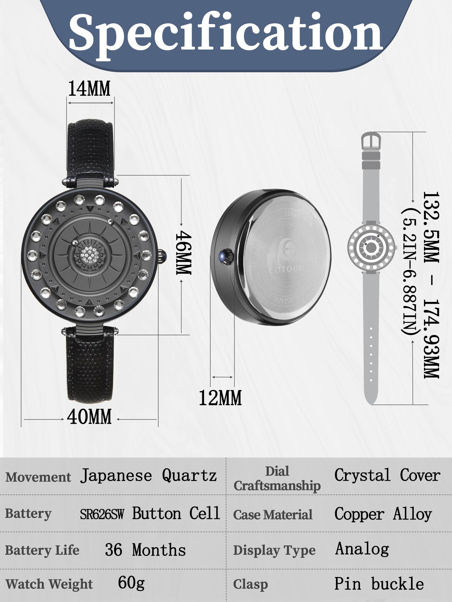 EUTOUR Orologio Magnetico da Donna Cuscinetto a Sfera 3ATM Impermeabile Diamanti Fiore Moda Semplice Quarzo Orologi da Polso da Donna 40mm Cinturino in vera pelle