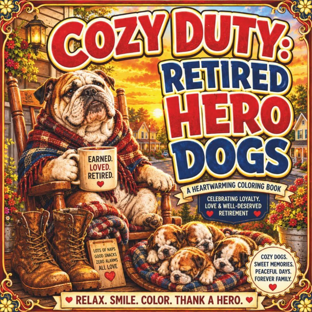 COZY DUTY: RETIRED HERO DOGS: A Funny and Heartwarming Coloring Book for Everyday Heroes