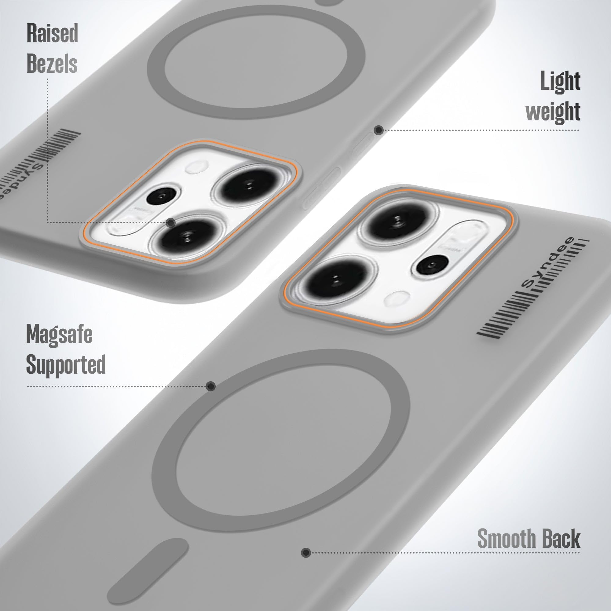 DL3 Mobilak Case Back Cover for OPPO Reno 14 Pro 5G, Sleek Frosted Translucent Back Only Compatible with Wireless Magnetic Accessories | Anti-Scratch Shockproof Phone Case (Gray)