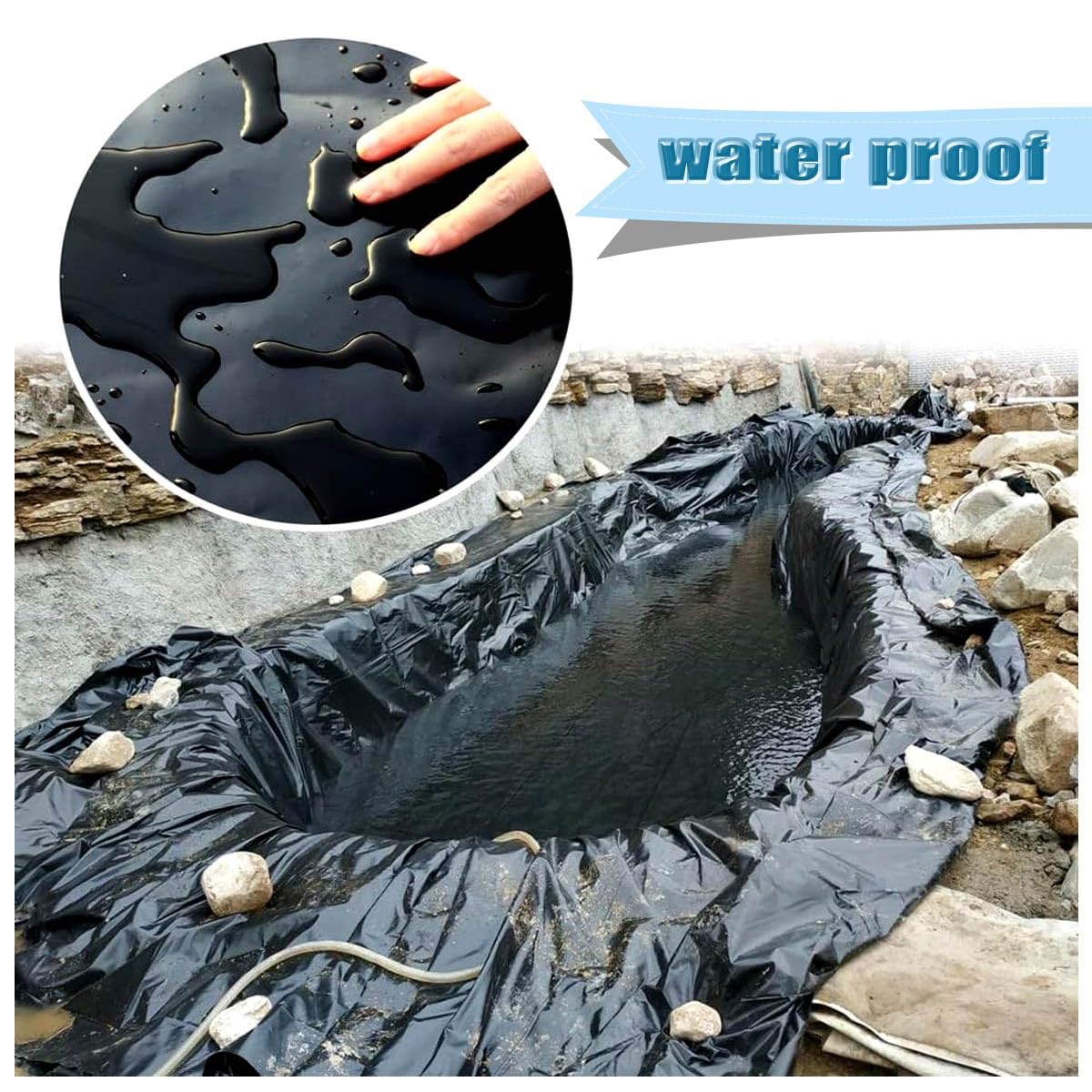 Rivestimento flessibile per laghetto da giardino, resistente agli strappi, con sottofondo, ideale per giochi d'acqua fai da te, torrenti a cascata e laghetto per pesci, durevole e facile da installare