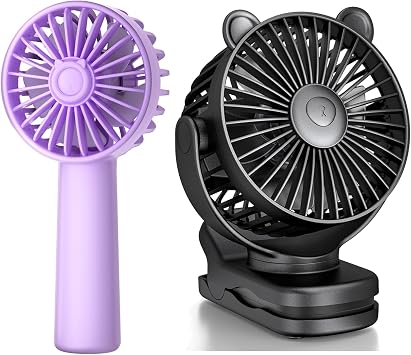 KIDEE Portable Mini Handheld Fan & Clip On Fan, 3 Speeds, Upgraded Cooling Air Volume USB Rechargeable for Indoor Outdoor Travel