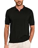 Mens Cotton Polo Shirt Short Sleeve V Neck Cable Textured Knit Pullover Top Soft Casual Summer Golf Beach Wear