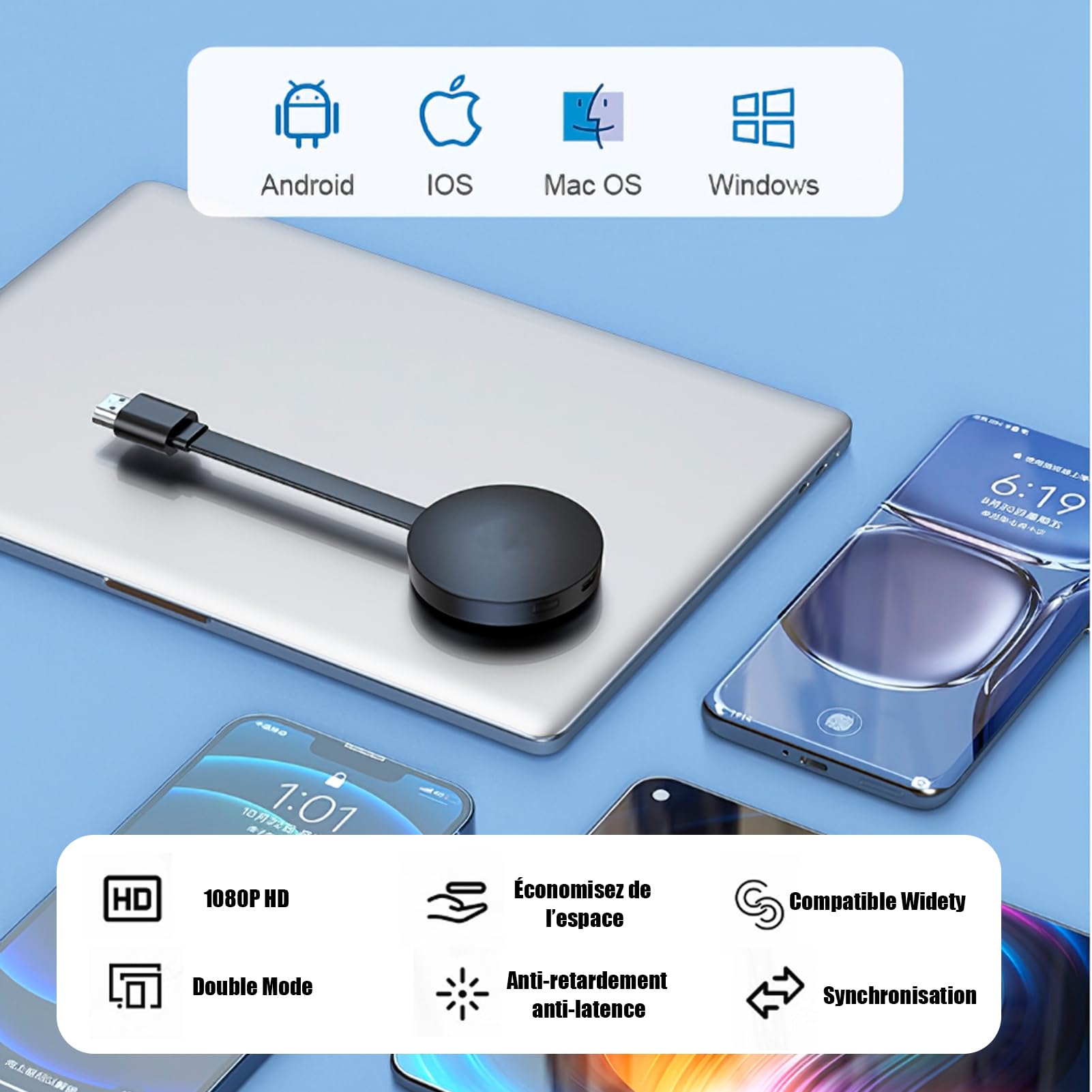 Adaptateur HDMI sans Fil 1080P WiFi Dongle Miracast Airplay DLNA pour Android iOS Windows Mac