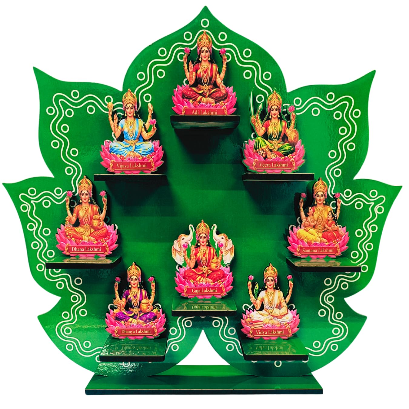 Sri Yagnaa - Ashtalakshmi MDF Lotus Stand for Pooja - Easy-to-Assemble MDF Stand with 8 Lakshmi Cutouts - Decorative Lotus Stand for Varalakshmi Vratham, Navaratri, Diwali - Astalaxmi Stand (Green)-image-9