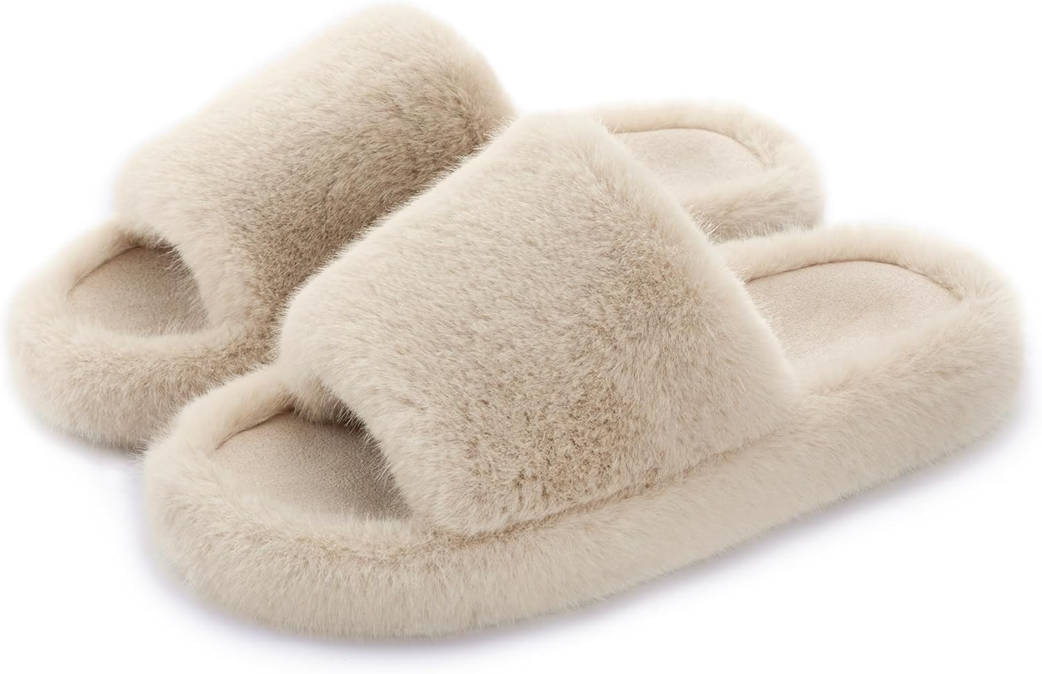RockDove Womens Furrie Faux Fur Slide Slippers Arch Support Memory Foam Non Slip Indoor Outdoor Washable Gift Ready
