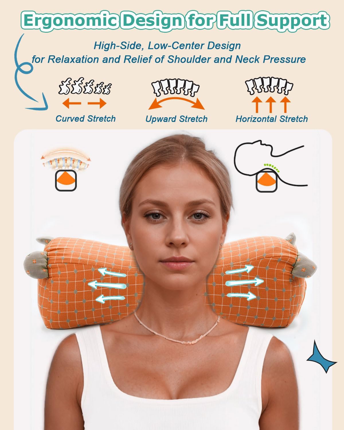 Buckwheat Hulls Roll Pillow, Firm Neck & Spine Support, Customizable Thickness Firmness, Cooling Lumbar Support Pillow for Bed, 16x6 Inch Orange Red - Image 5