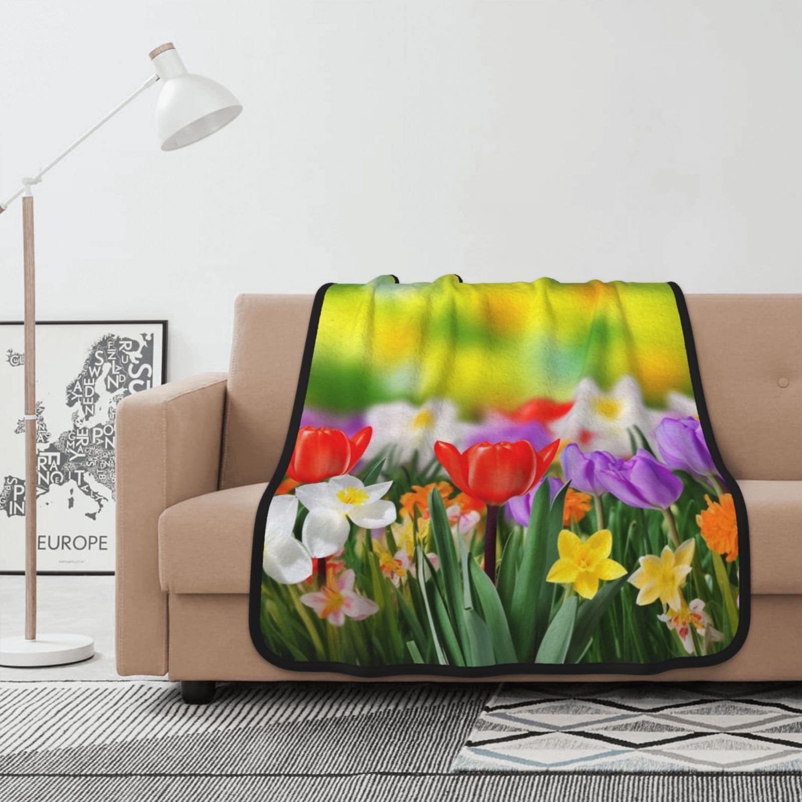 Couverture polaire imprimée fleurs 102x127 jeté canapé flanelle lit