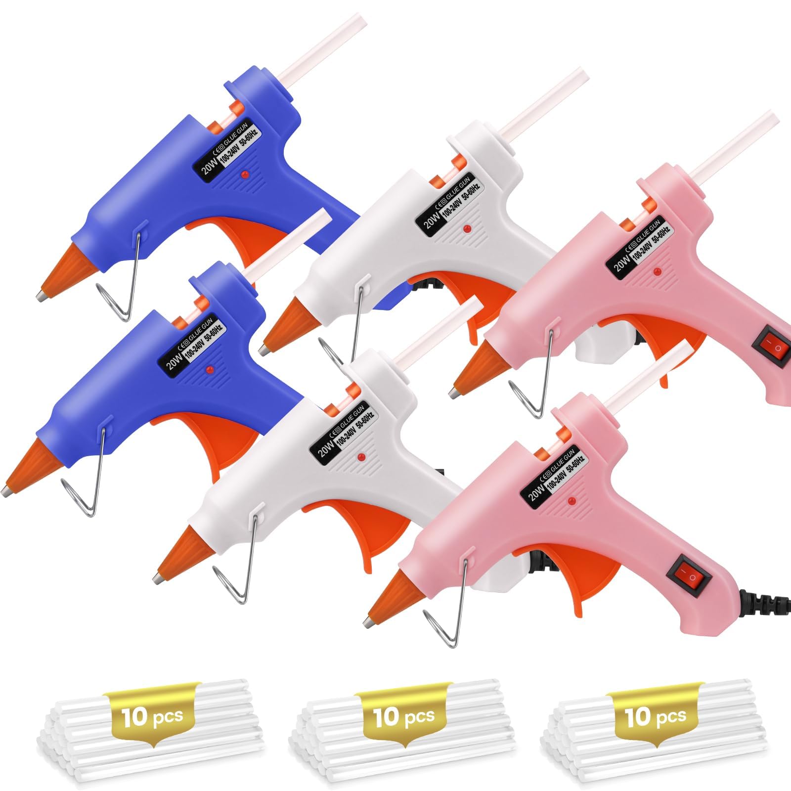 Hot Glue Gun Set including 30 Glue Sticks and Anti-Scalding Nozzles for DIY Crafts Class Projects, School