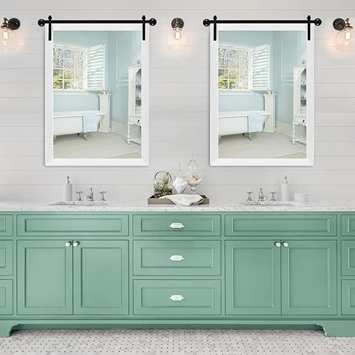 Miniatura 6 de VINGLI Espejo de granja, espejo decorativo de 30 x 22 pulgadas, espejo de baño de granja, espejo rústico para puerta de granero, espejo de pared