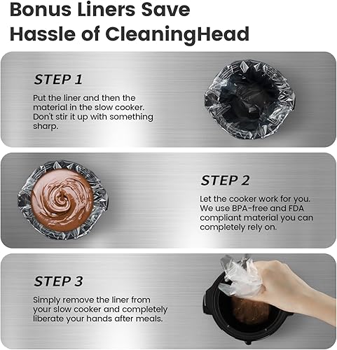 Miniatura 7 de KOOC Olla de cocción lenta pequeña, 0.65 cuartos de galón, incluye forros gratis para una fácil limpieza, olla de cerámica mejorada, reducción de