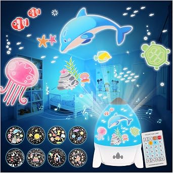 Rocket Projector Night Light for Kids with Bluetooth Speaker, Rechargeable Star & Galaxy Projector, 360 Rotating Space Light with 8 Films, 4 Colors, Timer & Remote Control