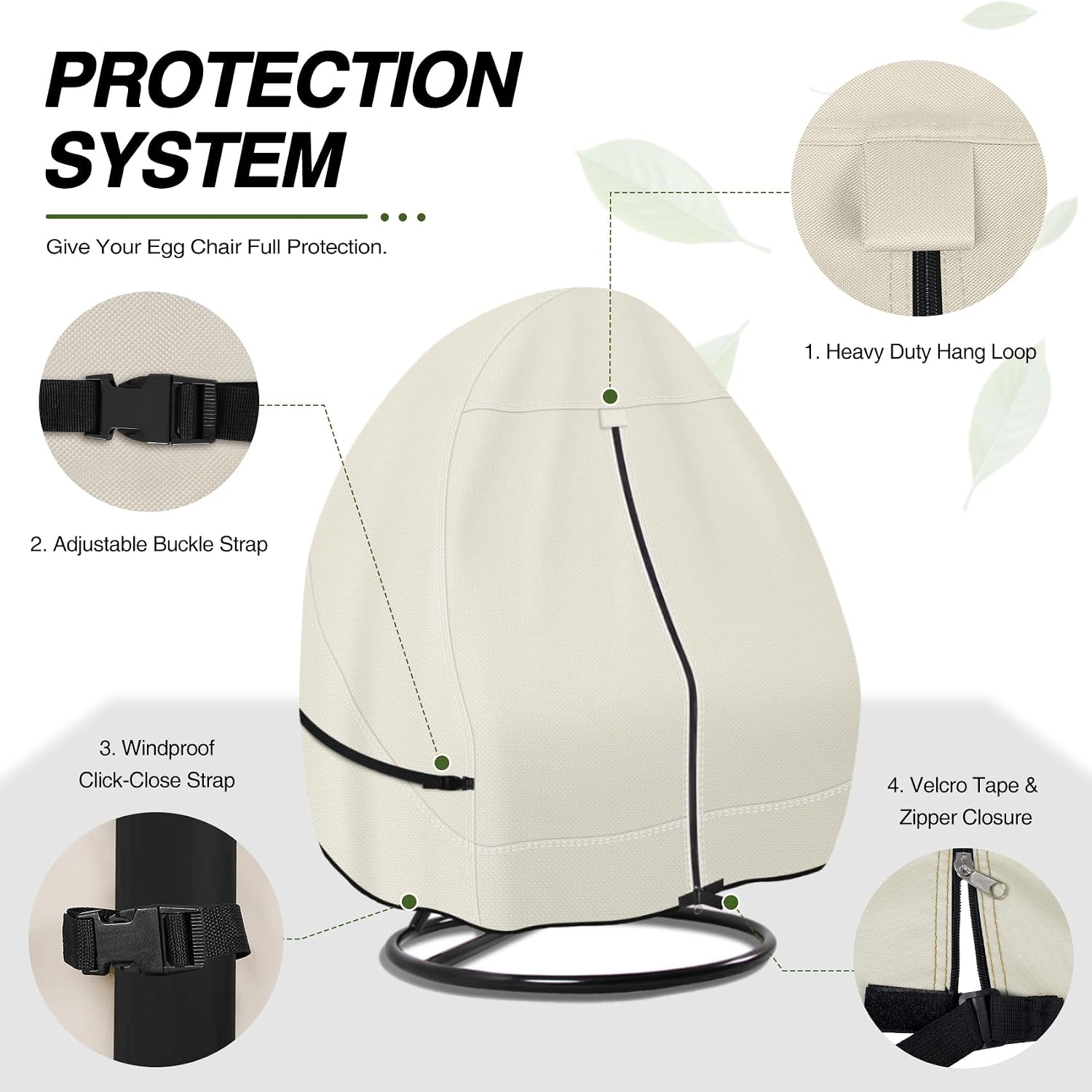 Porch Shield 600D Waterproof Patio Hanging Egg Chair Cover, Beige image 4
