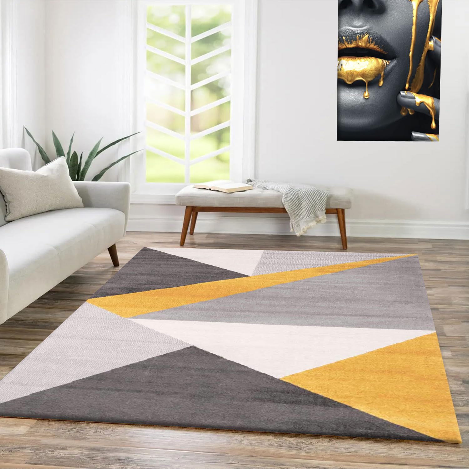 VIMODA Teppich Wohnzimmer Schlafzimmer Flur Teppich Geometrisches Muster Gelb, Maße:200x280 cm
