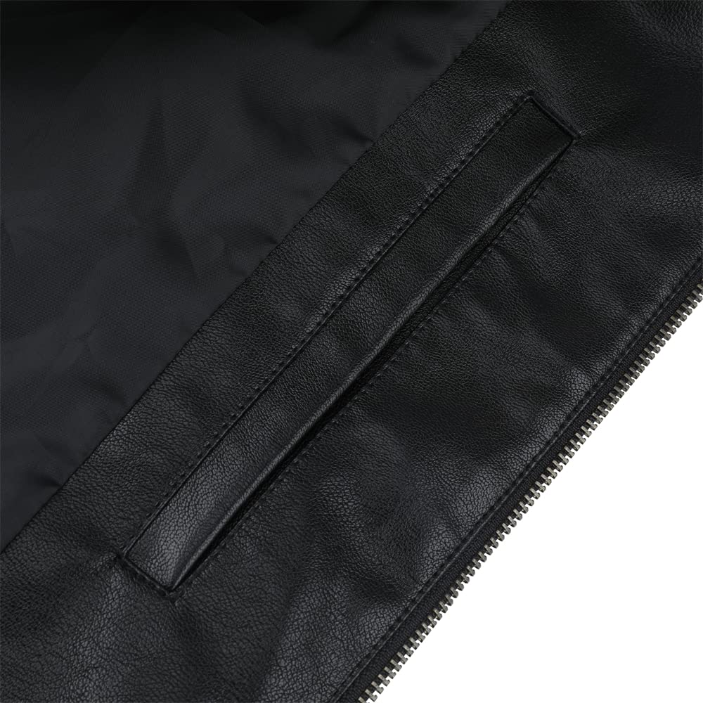 Sliktaa - Chaqueta de piel sintética ecológica de invierno con un cuello alto, de entretiempo, tipo motero, piloto, cremallera, informal, cuero, fresco, clásico, Negro D, XXL