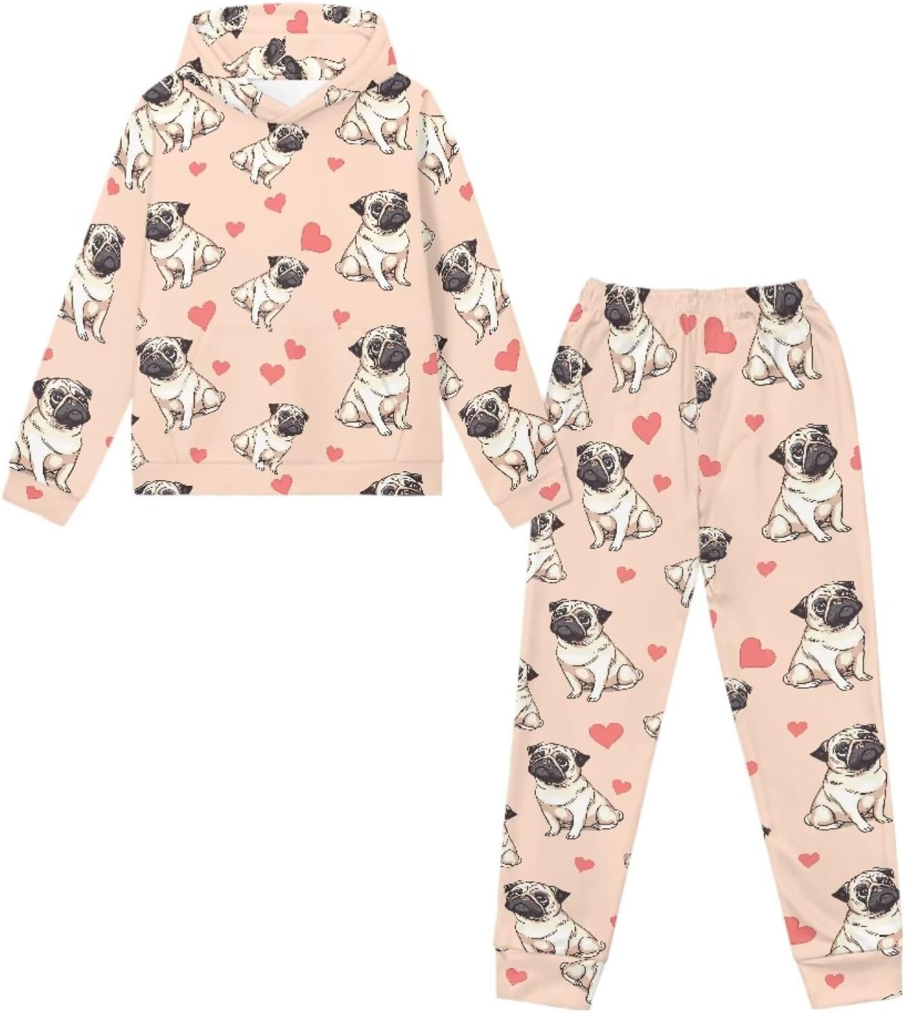 Girls Boys Hoodie and Sweatpant Set 2 Piece Outfits Kids Sweatsuit Figure Graphic Top Pullover for Girls 5-12Y