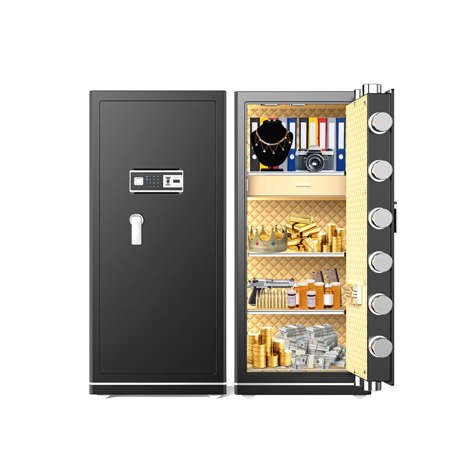 MLJ Extra Large Safe Wifi Smart Safe 17.5 Cu.ft Big Home Safety Box,Heavy Duty Digital Security safe with Built-In Drawer and Removable Shelves,for Home,Hotel,Office,Garage