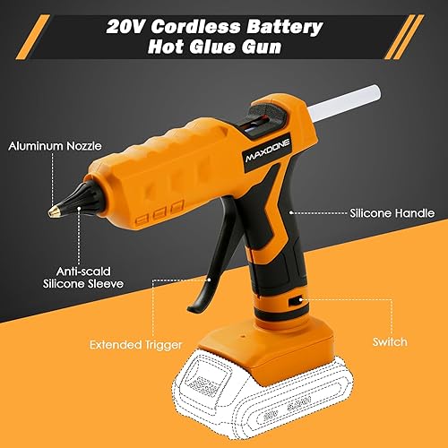 Miniatura 5 de Pistola de pegamento caliente inalámbrica de 100 W para batería Dewalt de 20 V, pistola de pegamento inalámbrica de mano, tamaño completo con 12