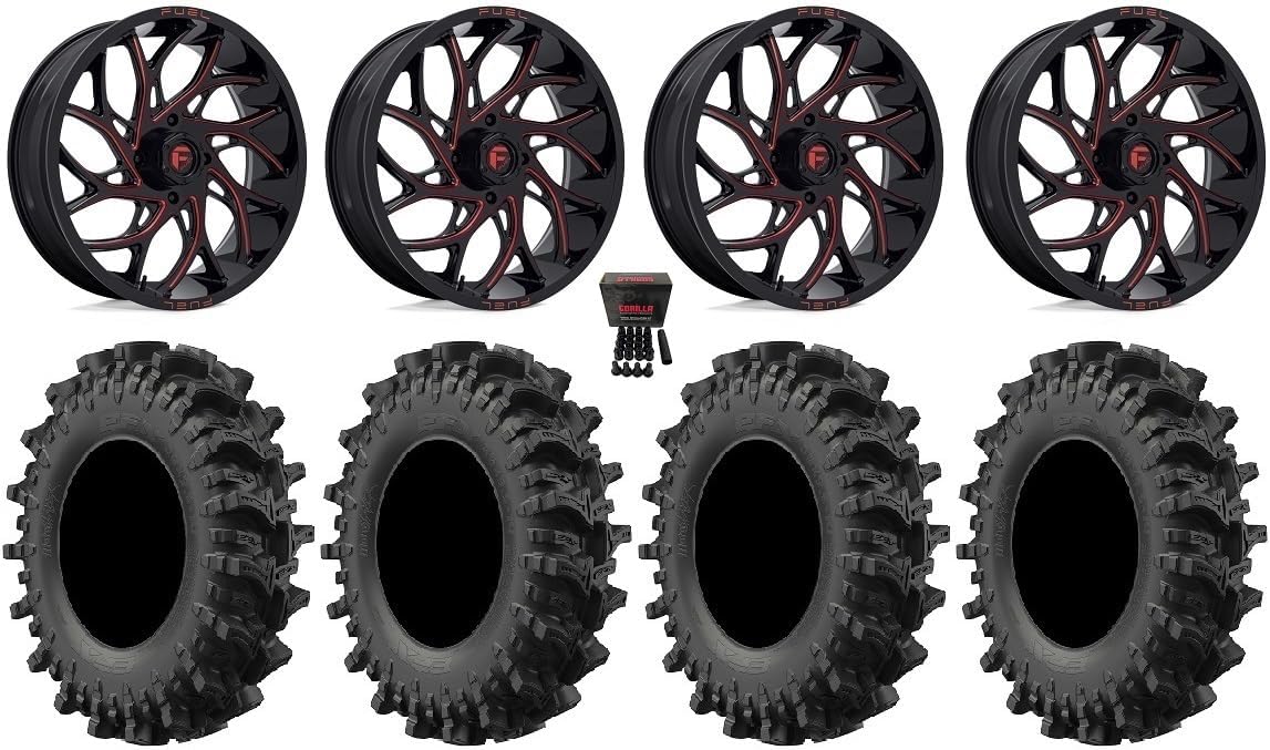Bundle - 9 Items: Fuel Runner 24" Wheels Red 35" MotoSlayer Tires [4x156 Bolt Pattern 3/8x24 Lug Kit]