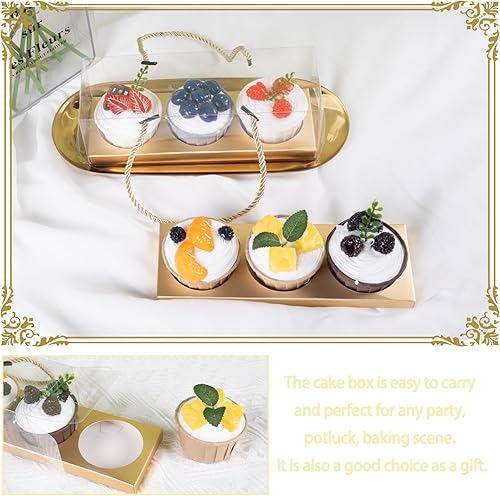 Miniatura 4 de 20 cajas transparentes para cupcakes con asa, contenedor de cupcakes transparentes para panadería, cajas de plástico para tartas, caja de postres