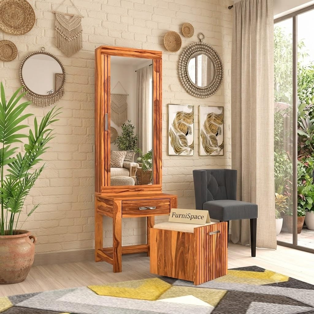 Sheesham Wood DressingTable with Mirror and Storage Premium Vanity Table Luxury Modern Dressing Table Design (Honey 2)-image-36