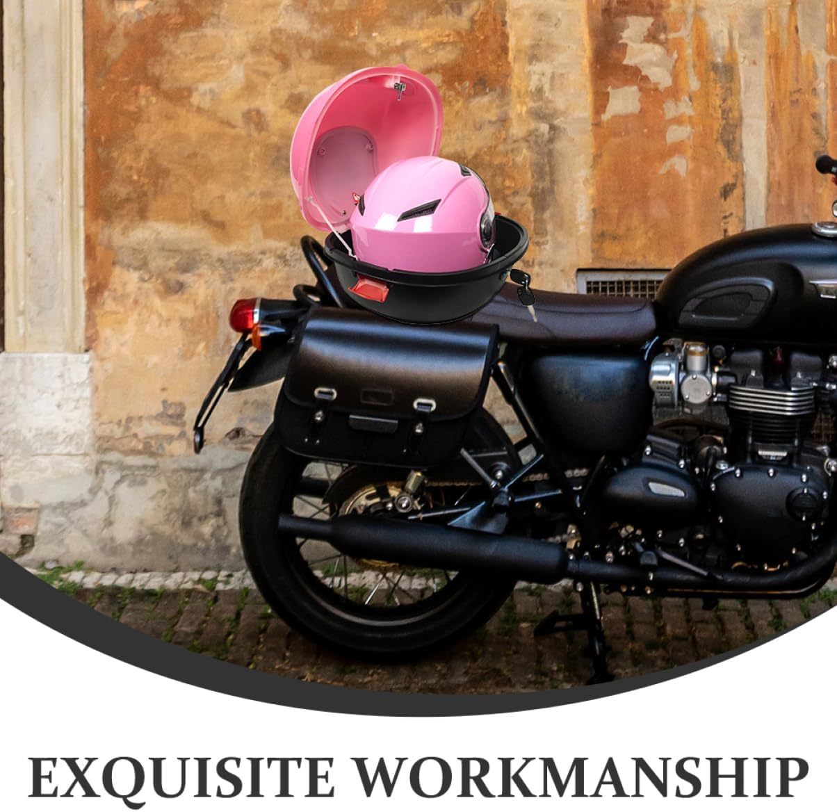 Motorcycle Top Box Luggage Carrier Case with Backrest, PP Pink