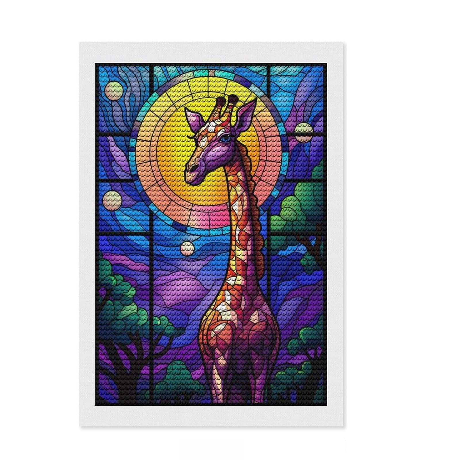 Junmoney Giraffe Colorful Stained Diamond Art Canvas 8"x12", Easy to Follow Symbols, Easy Handmade Project, Boho Decor, Holiday Gift Idea