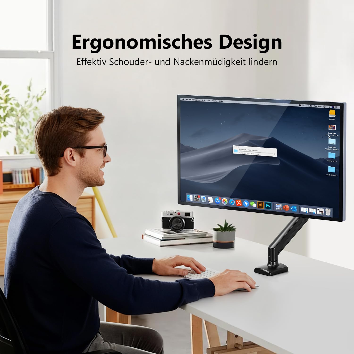Einzel-Monitorhalterung für 13-32 Zoll Bildschirme, Gasfeder-Monitorarm mit höhenverstellbarer VESA-Halterung, Ständer hält 2-9 kg, Klemm-/Tülleninstallation