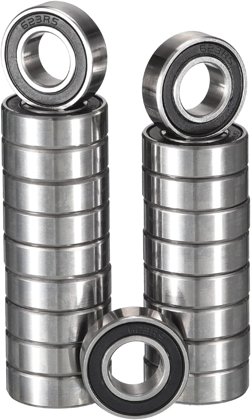 623-2RS Deep Groove Ball Bearings, ID 3mm x OD 10mm x Width 4mm Miniature Bearings, Double Rubber Sealed Ball Bearing Pre-Lubricated Chrome Steel Z2 Lever 20pcs