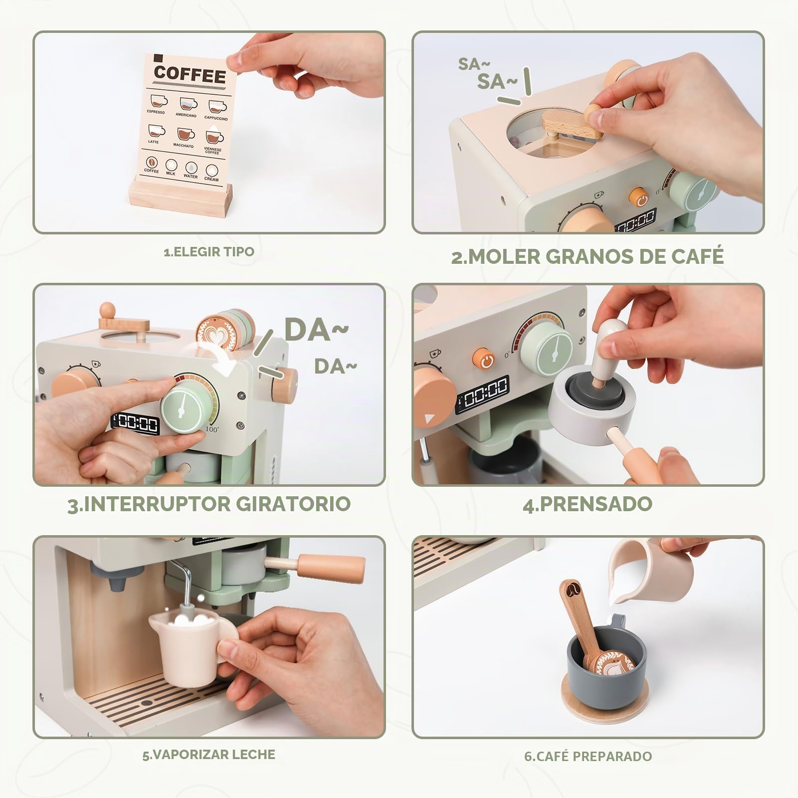 Máquina de Café de Madera de Juguete, Cafetera Juguetes de Madera Infantil，Juego de rol Comida Juguete, Accesorios de Cocina de Madera, Regalo para niños para Niñas y Niños