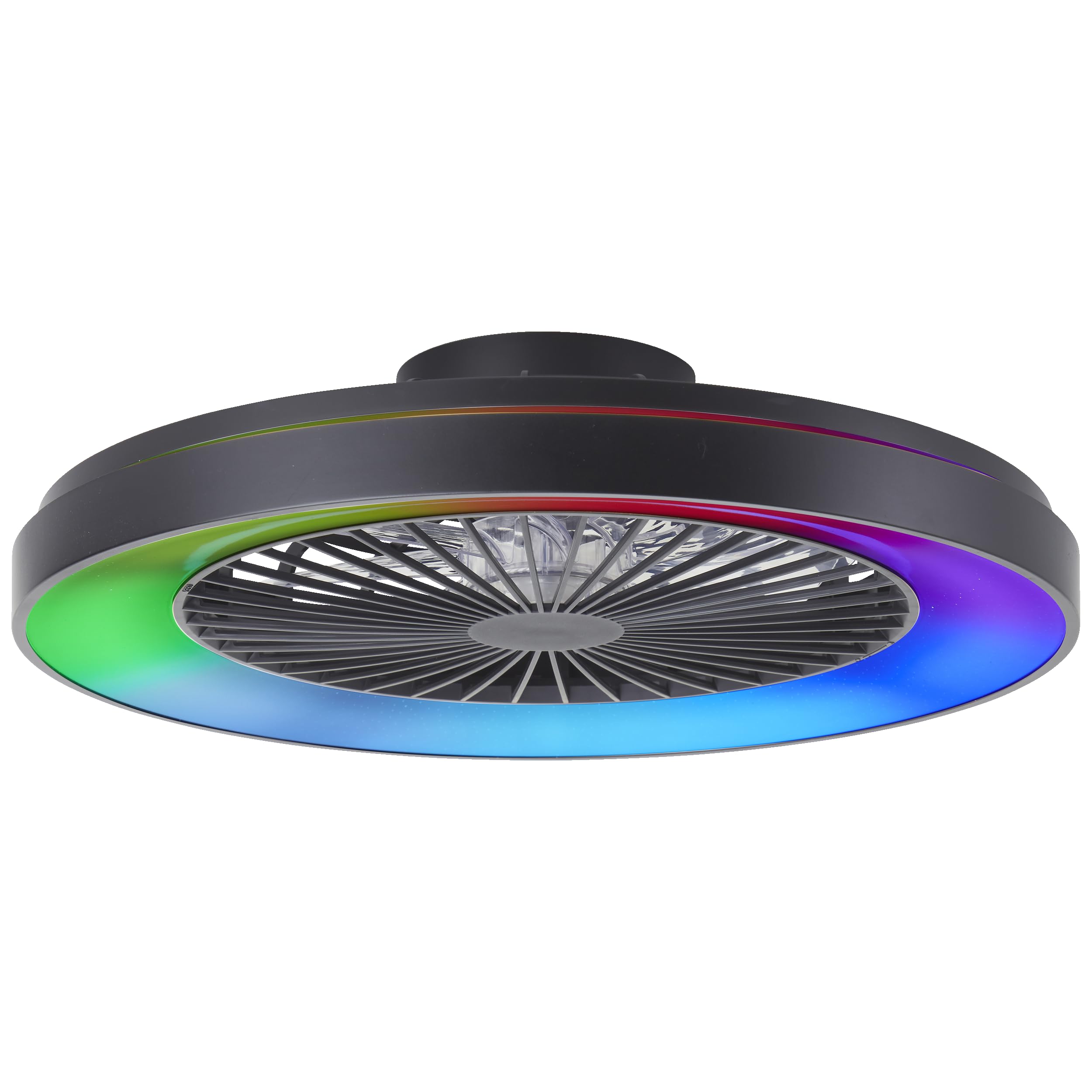 Lightbox LED Deckenlampe mit Ventilator & Fernbedienung - 15 cm Höhe, Ø 58 cm - schwarze Deckenleuchte & RGB & CCT (3000-6500 K) & Nachtlicht - dimmbar - 55 W, 6800 lm - aus Kunststoff