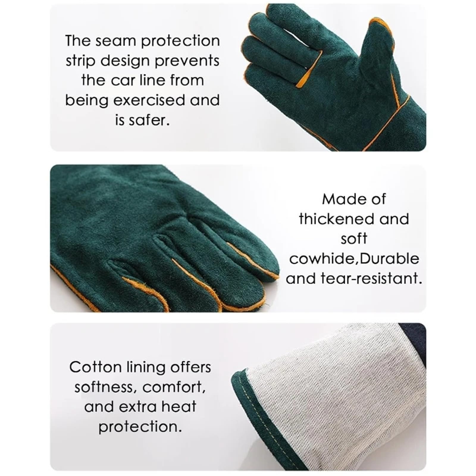 Guantes Anticortes, Guantes de seguridad y trabajo de piel de vacuno, de manga larga, resistentes a cortes, for soldadura TIG, MIG, motosierra, construcción y jardinería. | 60cm