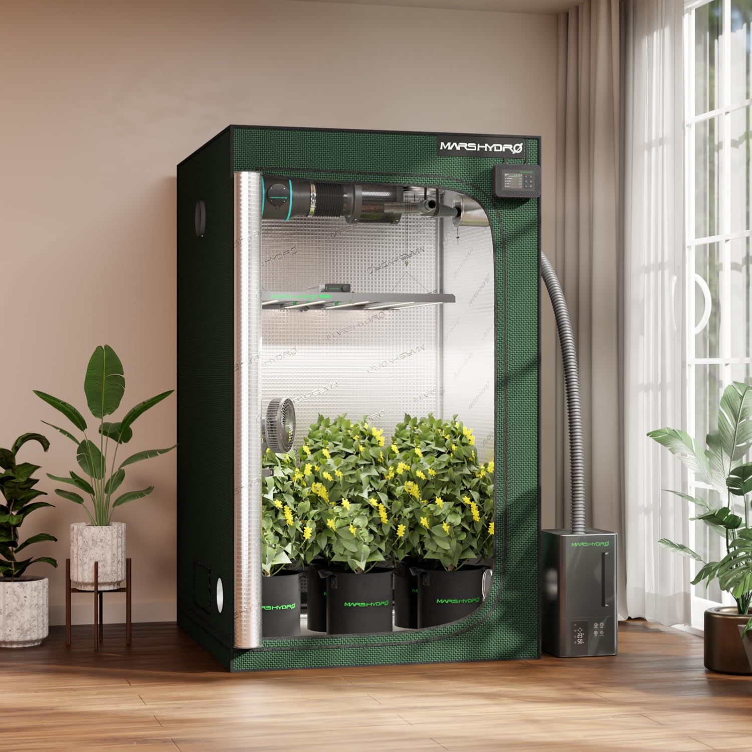 MARS HYDRO Pro Grow Tenda da giardino 120 x 120 x 200 cm, per interni Grow Tent riflettente Mylar allevamento idroponico, vassoio rimovibile per la crescita di piante