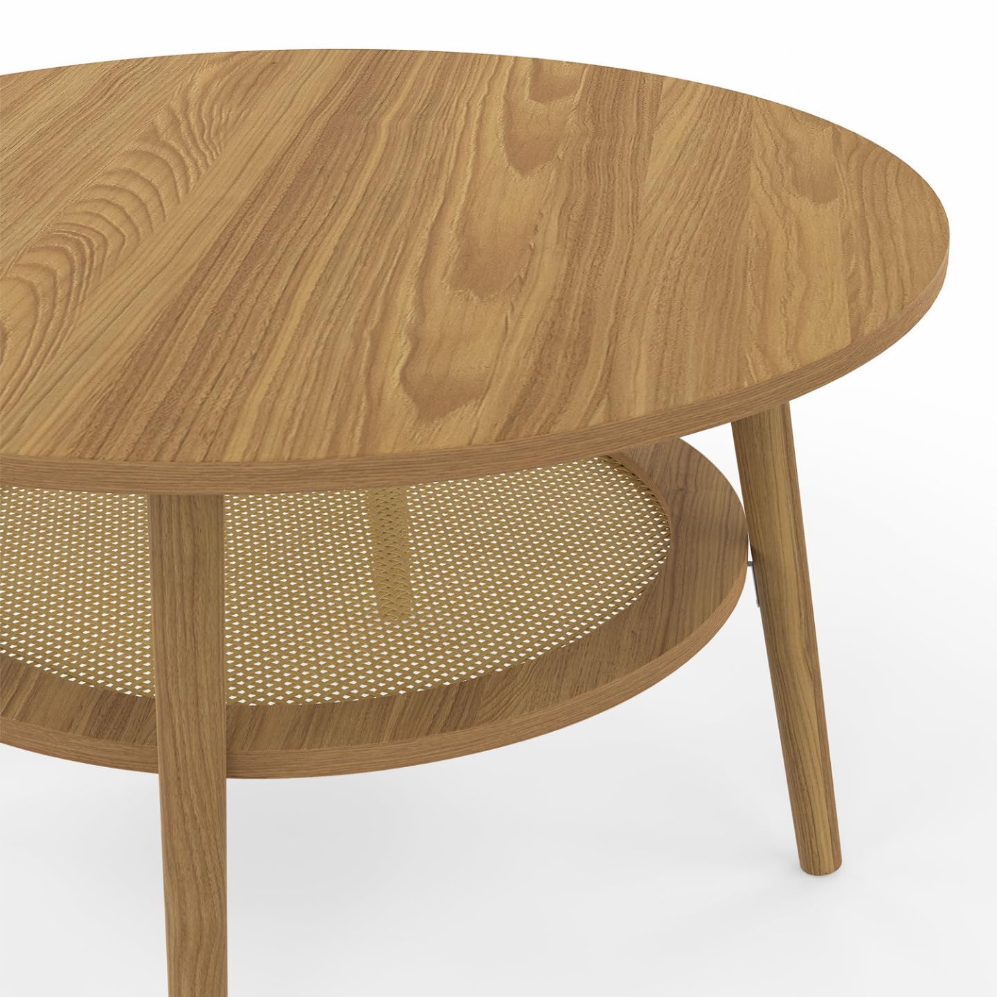 IDMarket – Mesa baja 70 cm HANAE redonda madera forma haya y bandeja efecto natural cannage