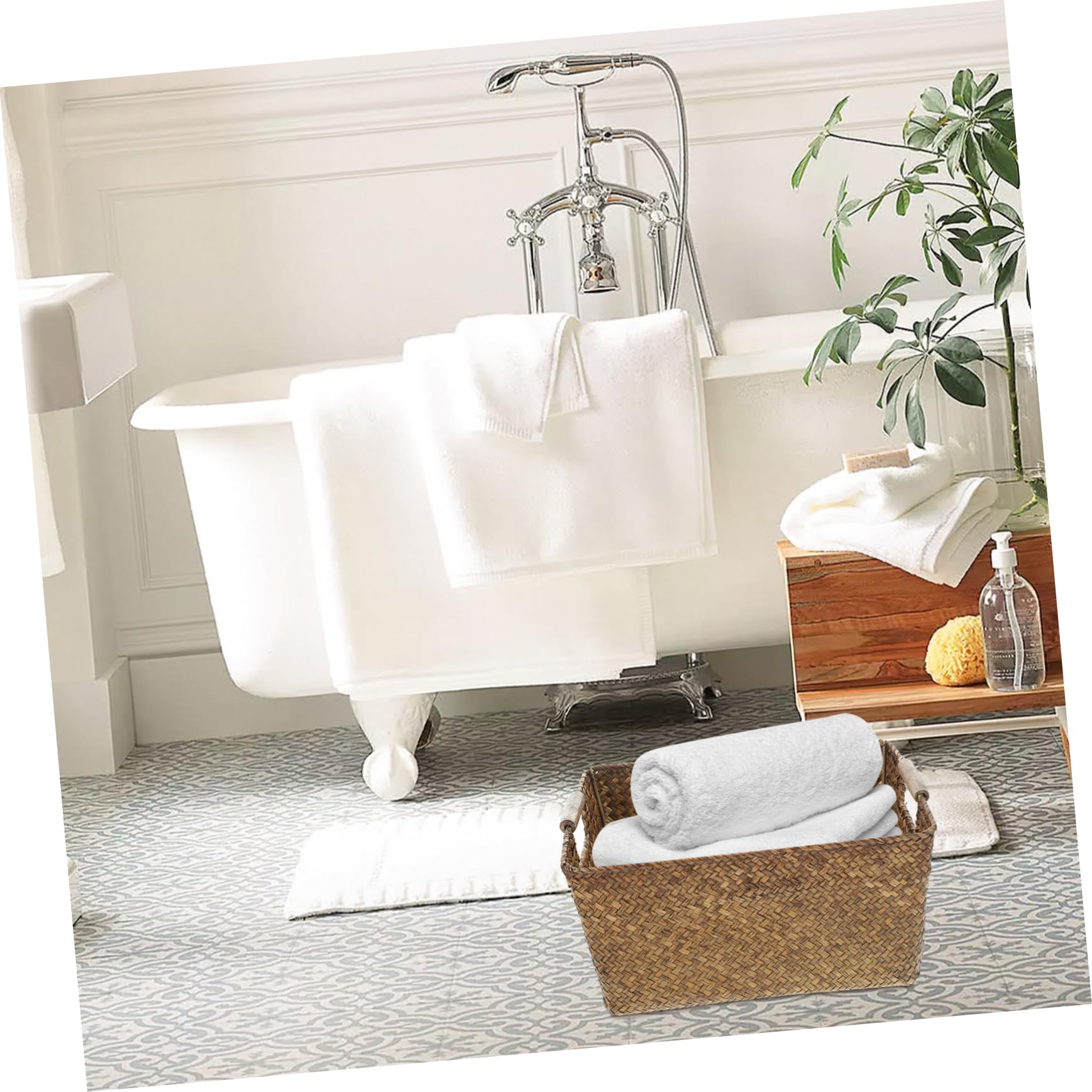 Zerodeko Cesta de Almacenamiento Tejida de Hierba Marina con Asas para Baño y Habitación