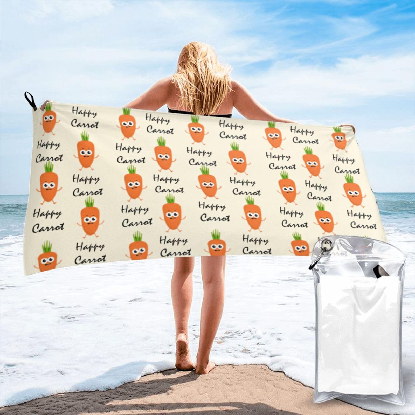 WYCZHY Happy Carrot Print Beach Towel Soft Quick Dry For Spa Pool Gym Vacation Travelers Women Men Adults Sauna Gift