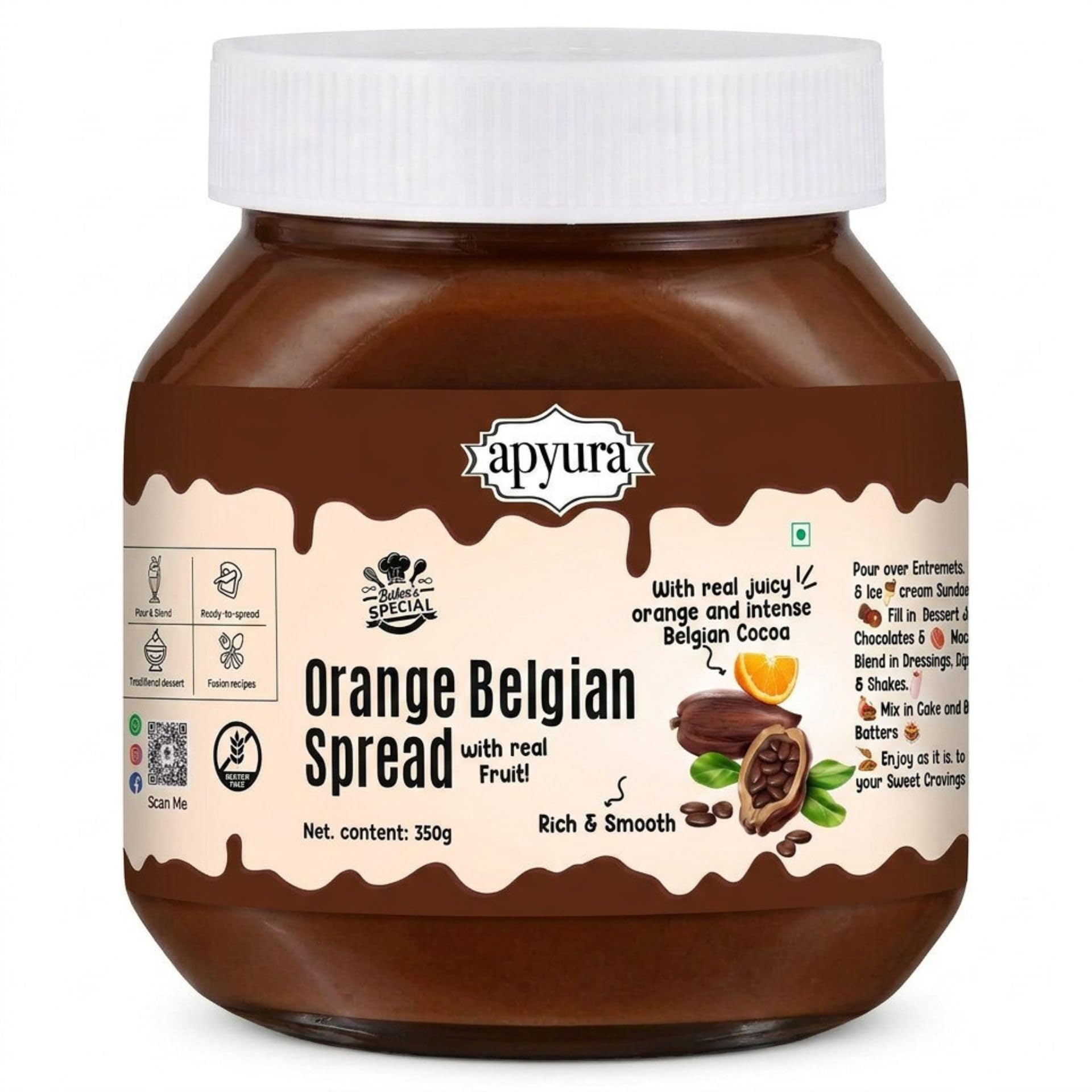 Apyura Orange Belgian Spread 350g | Rich Chocolate Orange Flavor