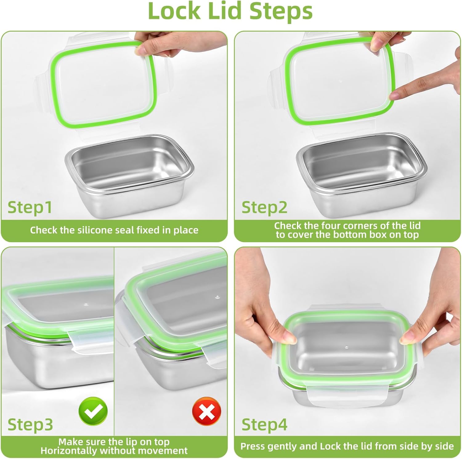 UPTRUST Stainless Steel Food Storage Containers | Leak Proof & Airtight Lids | Set of 5 Containers, Dishwasher & Freezer Safe, Green - Image 4