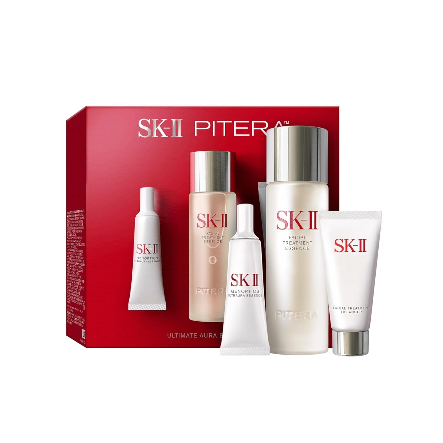 SK-II Ultimate Aura Skincare Kit - Radiance-Boosting Skincare Gift Set with Travel & Full Size Products - Kit Includes Full Size Facial Treatment Essence, Mini Cleanser & Mini Essence Serum (3 Count)
