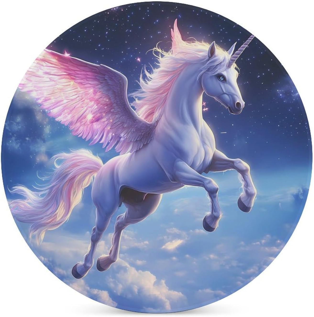 Flying Cute Unicorm Horse Round Ceramic Coasters Print Drinks Absorbent with Cork Base for Home Decor Gifts 4 Inch